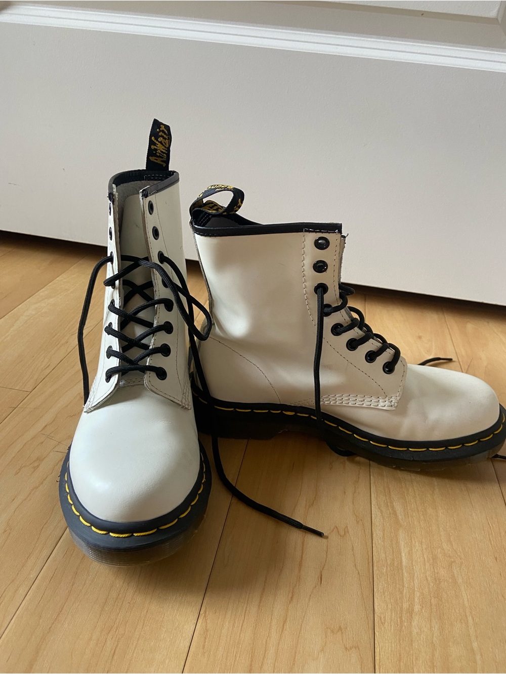 Dr. Martens White 8-Eye Lace-Up Boots with Black Laces